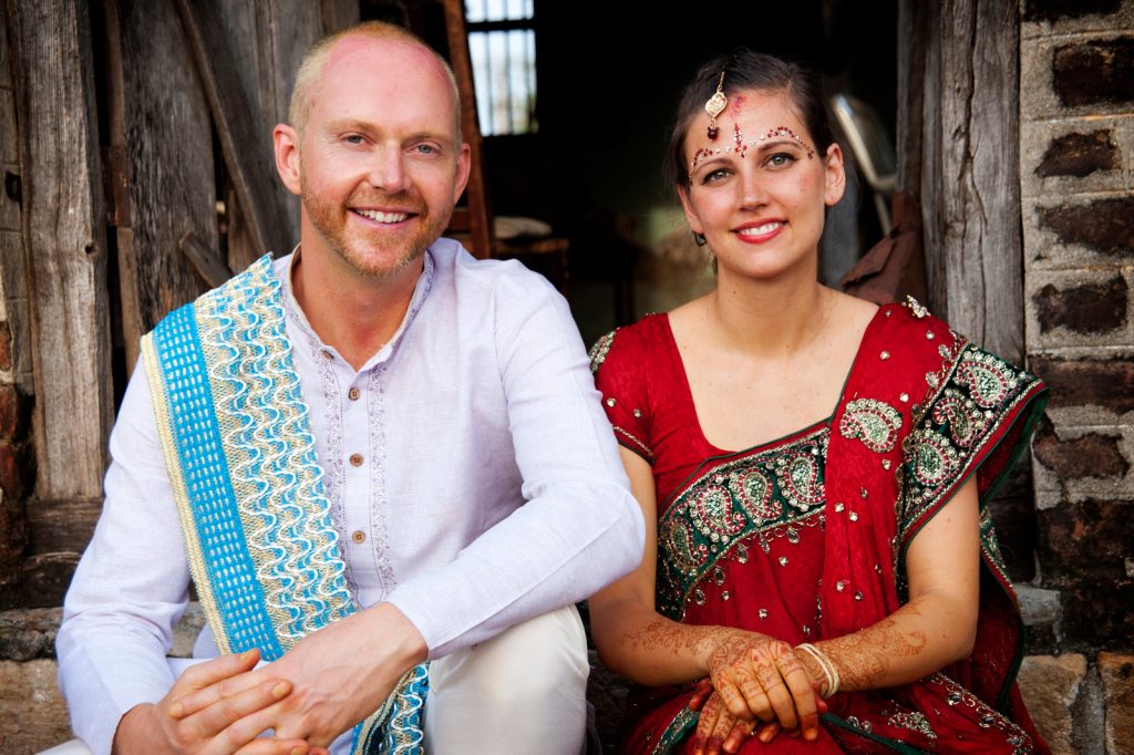 Western wedding couple in India